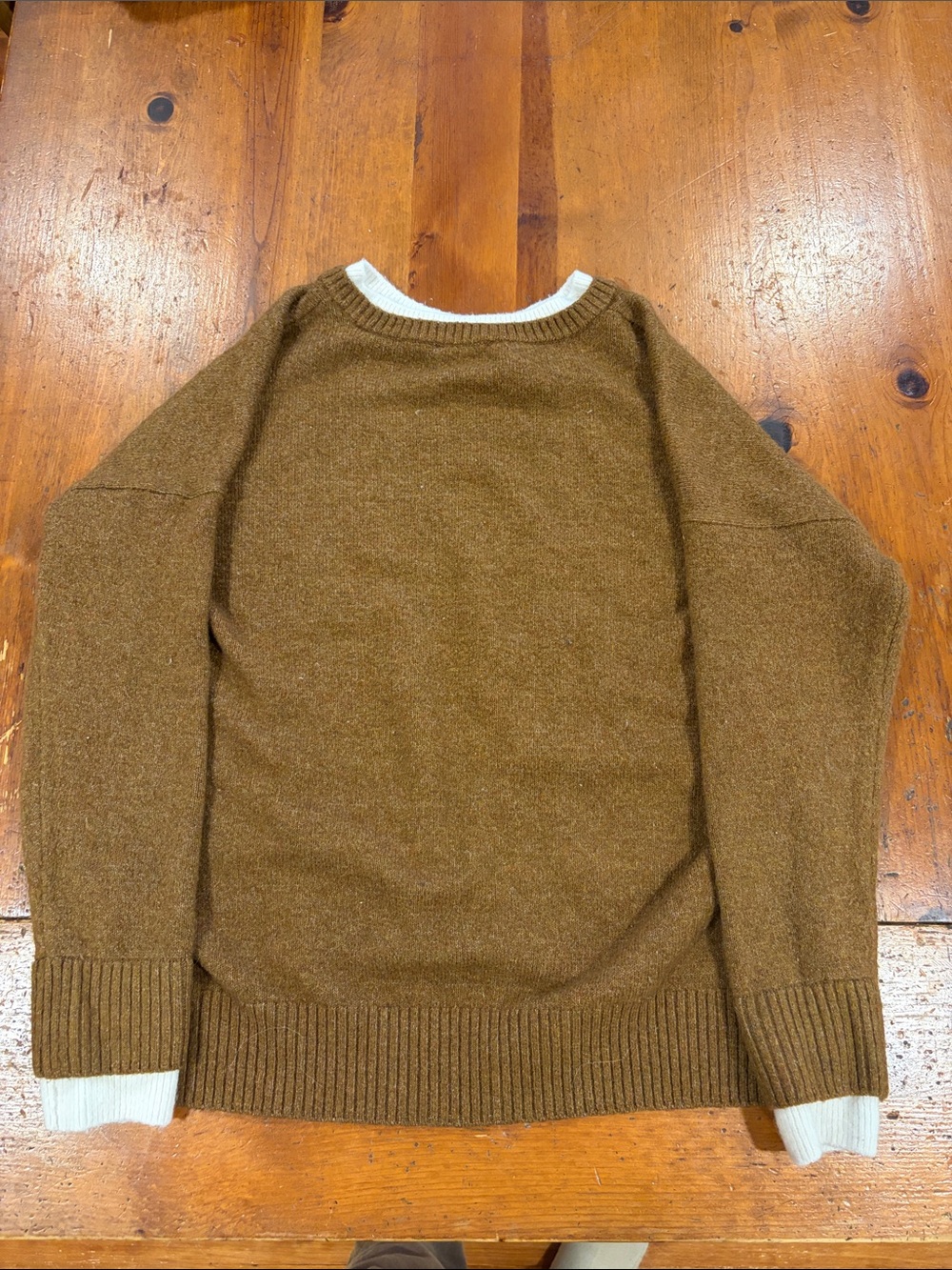 CeCe Brown Crewneck Sweater with White Trim Accents